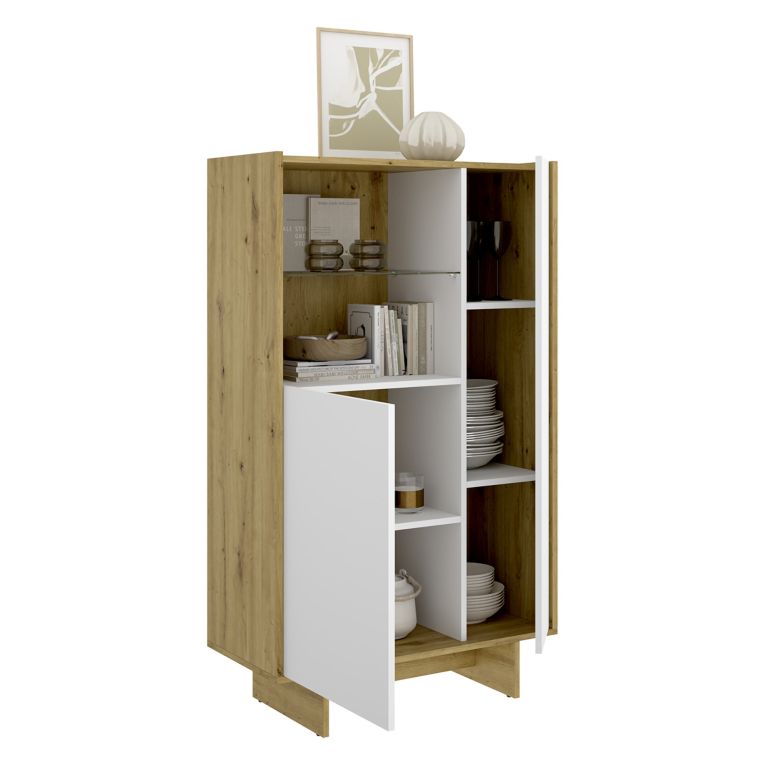 Credenza Bianco Marrone Rovere Nodi 4 Ripiani 6 Vani 30x81x138h cm, 2 Ante - Edgewood