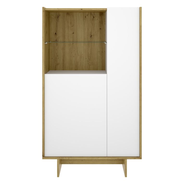 Credenza Bianco Marrone Rovere Nodi 4 Ripiani 6 Vani 30x81x138h cm, 2 Ante - Edgewood
