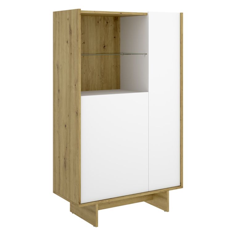 Credenza Bianco Marrone Rovere Nodi 4 Ripiani 6 Vani 30x81x138h cm, 2 Ante - Edgewood