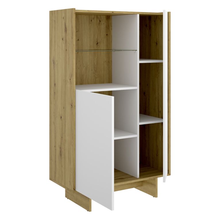 Credenza Bianco Marrone Rovere Nodi 4 Ripiani 6 Vani 30x81x138h cm, 2 Ante - Edgewood