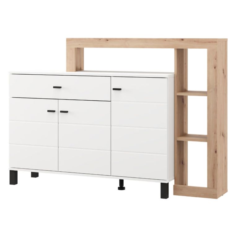 Credenza Bianco Marrone Rovere Nodi 5 Ripiani un Cassetto 145x35x101h cm, 3 Ante - Piriap