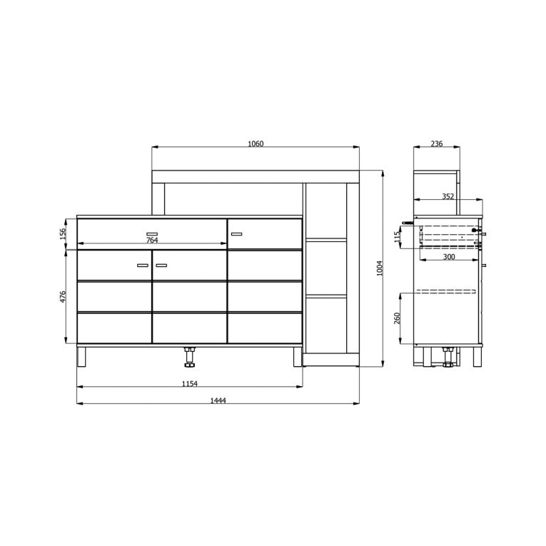 Credenza Bianco Marrone Rovere Nodi 5 Ripiani un Cassetto 145x35x101h cm, 3 Ante - Piriap