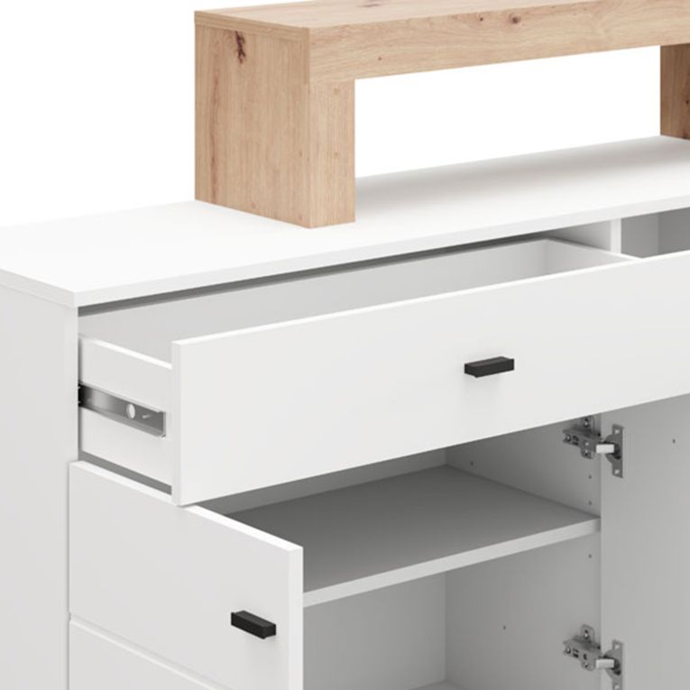 Credenza Bianco Marrone Rovere Nodi 5 Ripiani un Cassetto 145x35x101h cm, 3 Ante - Piriap