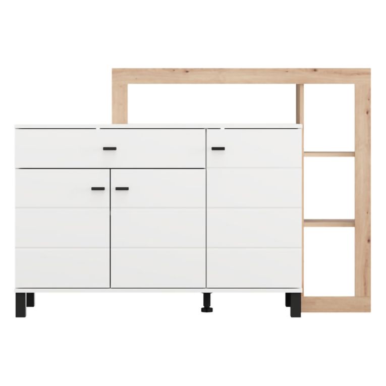 Credenza Bianco Marrone Rovere Nodi 5 Ripiani un Cassetto 145x35x101h cm, 3 Ante - Piriap