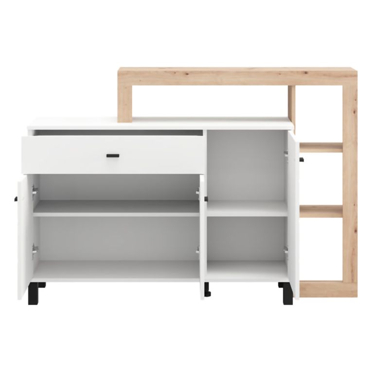 Credenza Bianco Marrone Rovere Nodi 5 Ripiani un Cassetto 145x35x101h cm, 3 Ante - Piriap