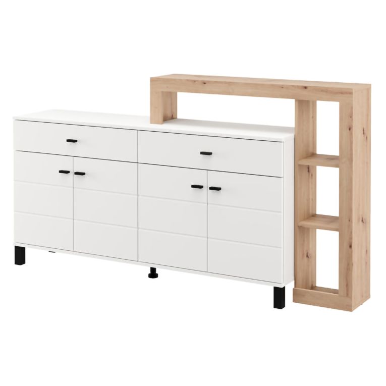 Credenza Bianco Marrone Rovere Nodi 7 Ripiani 2 Cassetti 183x35x101h cm, 4 Ante - Chefch