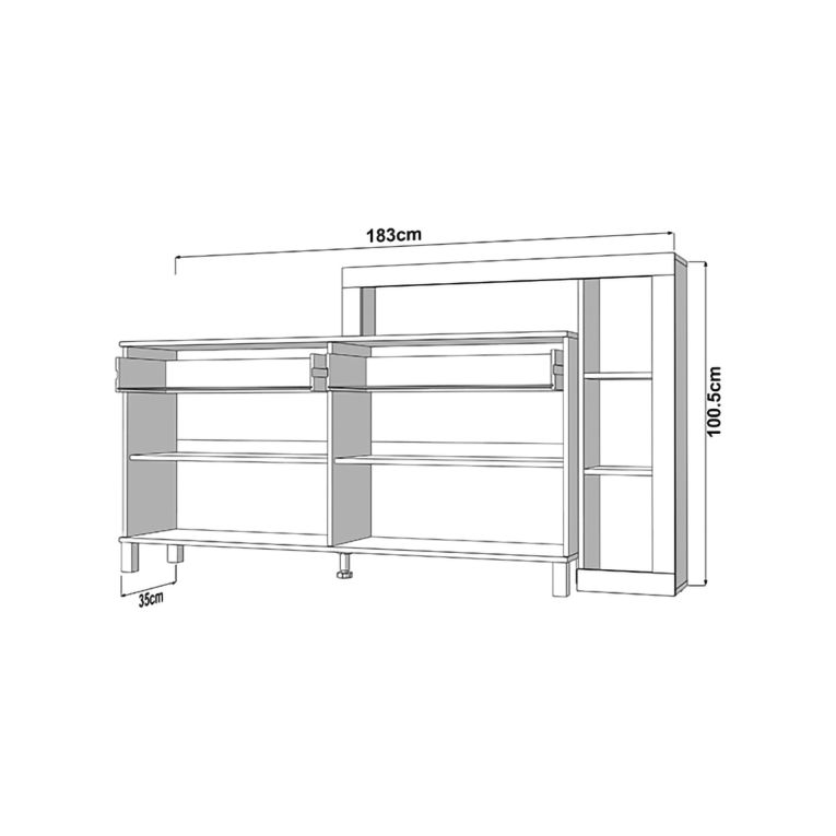Credenza Bianco Marrone Rovere Nodi 7 Ripiani 2 Cassetti 183x35x101h cm, 4 Ante - Chefch