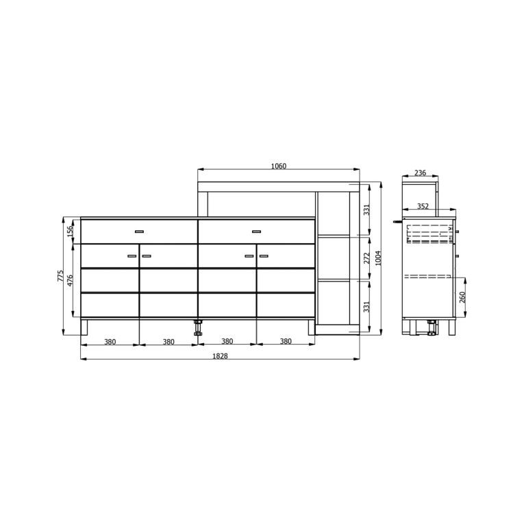 Credenza Bianco Marrone Rovere Nodi 7 Ripiani 2 Cassetti 183x35x101h cm, 4 Ante - Chefch