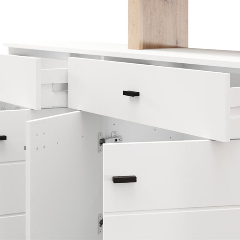 Credenza Bianco Marrone Rovere Nodi 7 Ripiani 2 Cassetti 183x35x101h cm, 4 Ante - Chefch
