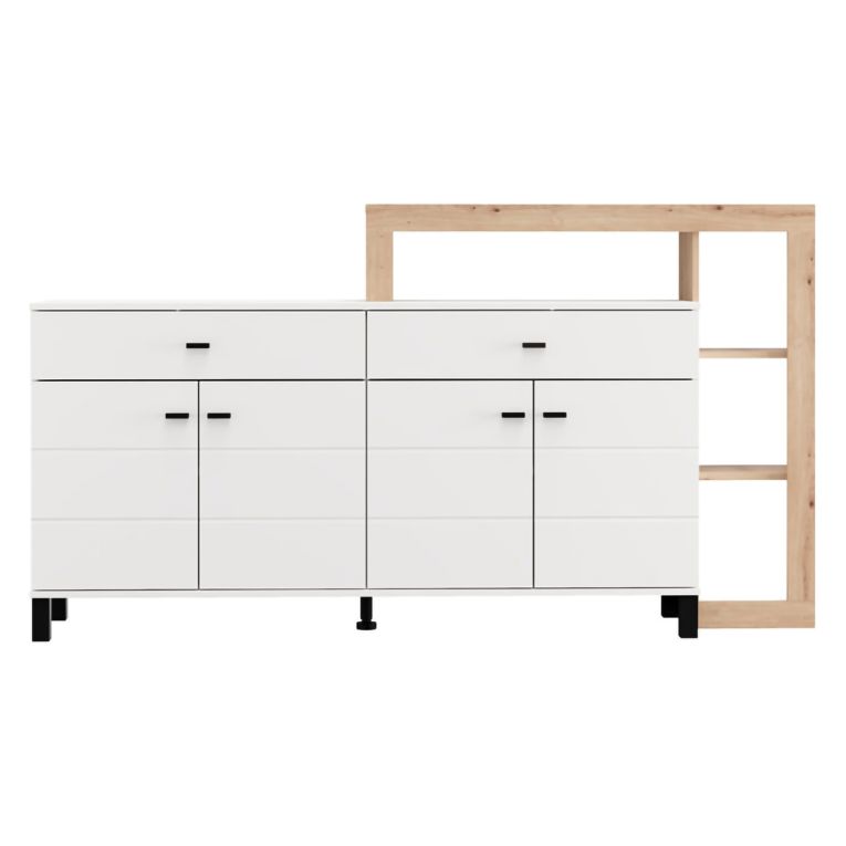 Credenza Bianco Marrone Rovere Nodi 7 Ripiani 2 Cassetti 183x35x101h cm, 4 Ante - Chefch