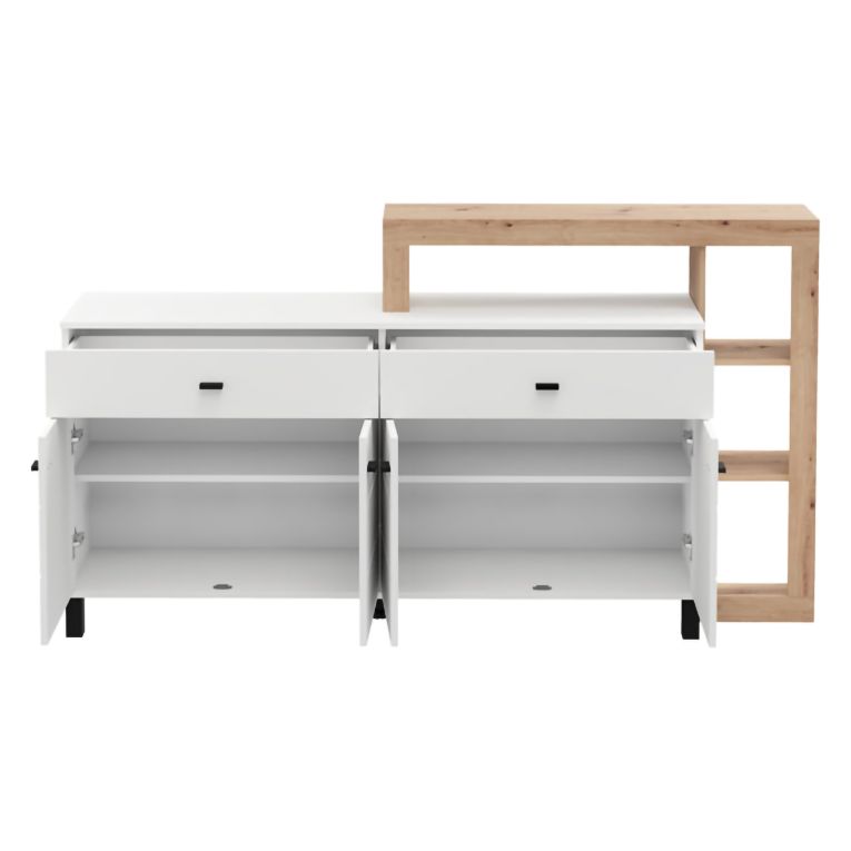 Credenza Bianco Marrone Rovere Nodi 7 Ripiani 2 Cassetti 183x35x101h cm, 4 Ante - Chefch