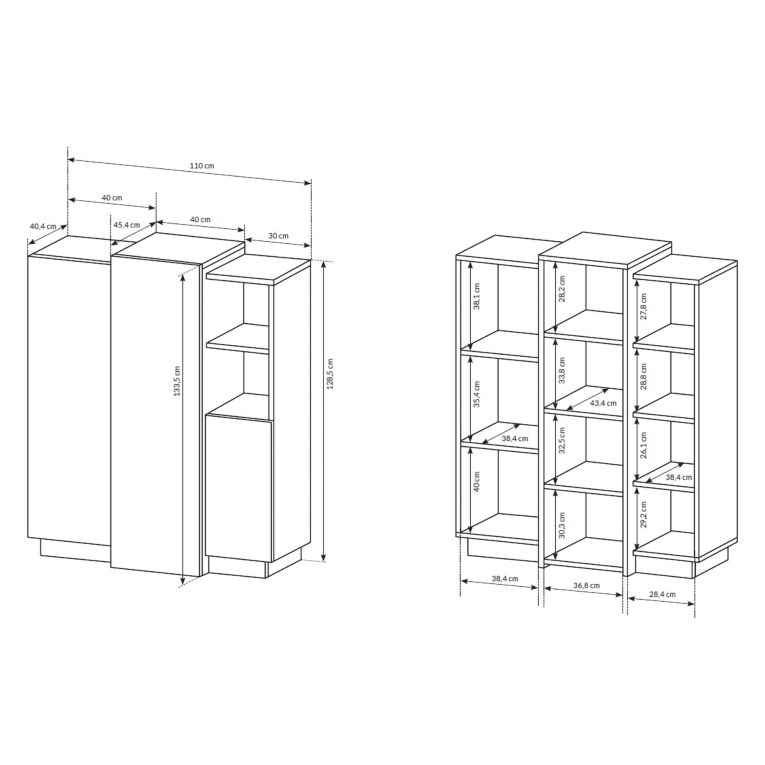 Credenza Bianco Marrone Rovere Nodi 8 Ripiani Apertura Battente 100x45x134h cm, 3 Ante - Gasima