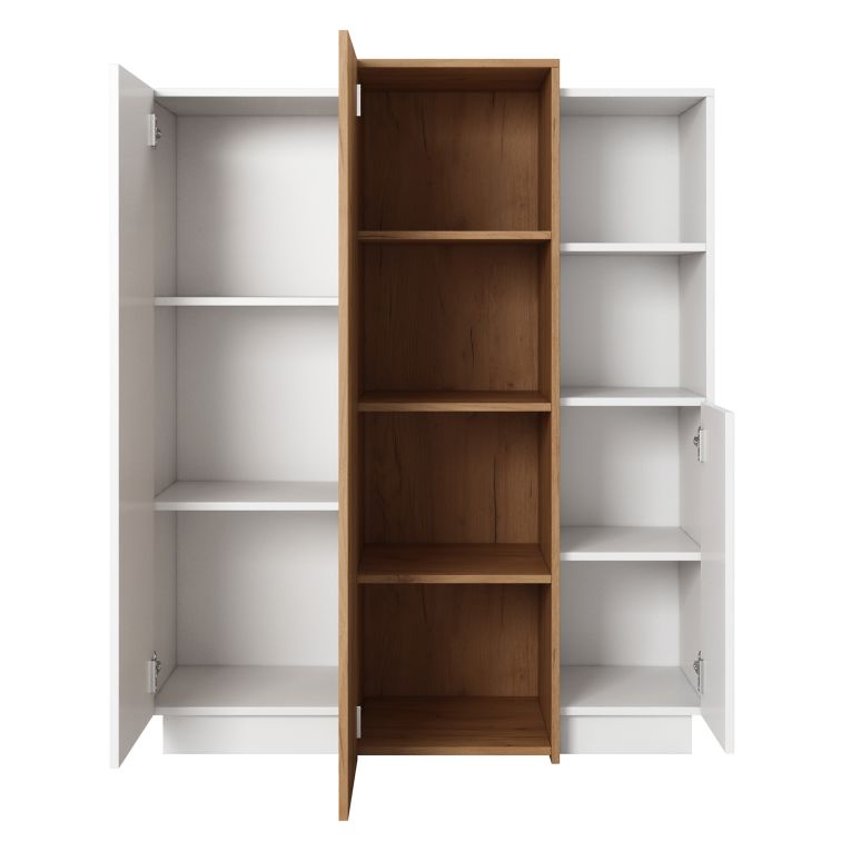 Credenza Bianco Marrone Rovere Nodi 8 Ripiani Apertura Battente 100x45x134h cm, 3 Ante - Gasima