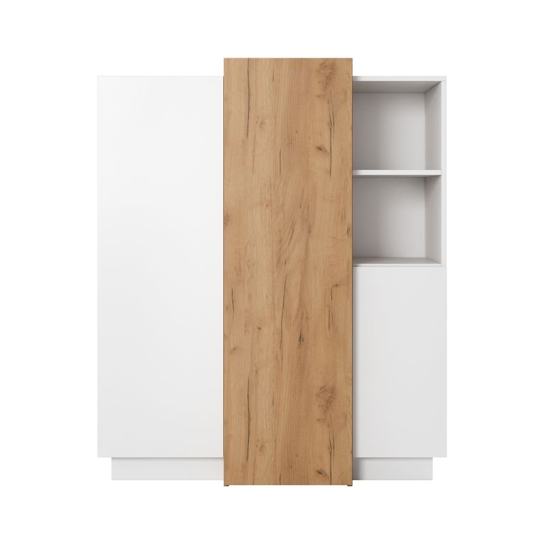 Credenza Bianco Marrone Rovere Nodi 8 Ripiani Apertura Battente 100x45x134h cm, 3 Ante - Gasima