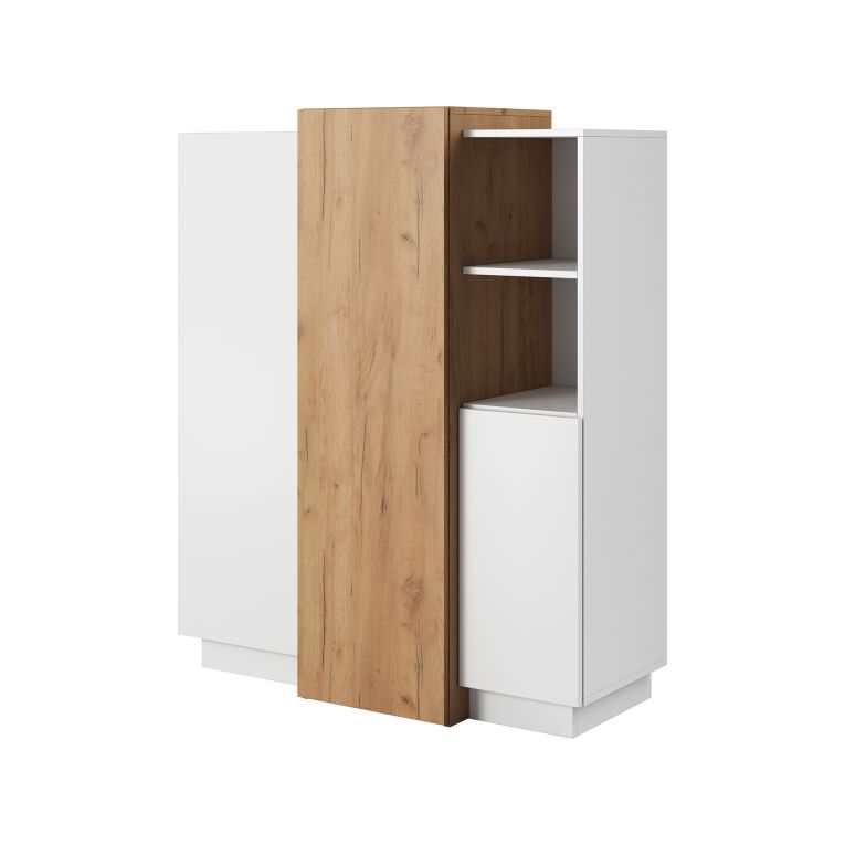Credenza Bianco Marrone Rovere Nodi 8 Ripiani Apertura Battente 100x45x134h cm, 3 Ante - Gasima