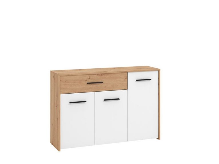 Credenza Bianco Marrone Rovere Nodi un Cassetto 2 Ripiani 119x33x80.5h cm, Apertura Battente e Scorrevole - Sanza