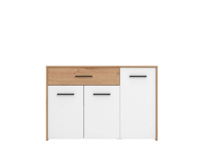Credenza Bianco Marrone Rovere Nodi un Cassetto 2 Ripiani 119x33x80.5h cm, Apertura Battente e Scorrevole - Sanza