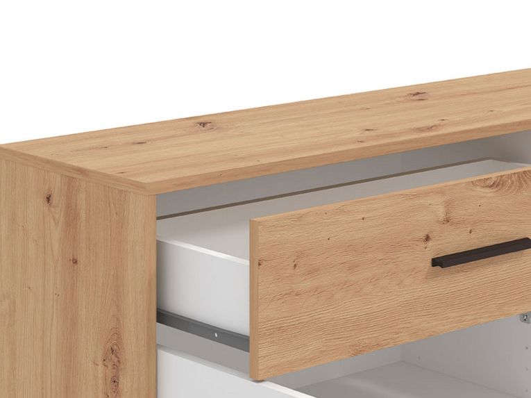 Credenza Bianco Marrone Rovere Nodi un Cassetto 2 Ripiani 119x33x80.5h cm, Apertura Battente e Scorrevole - Sanza
