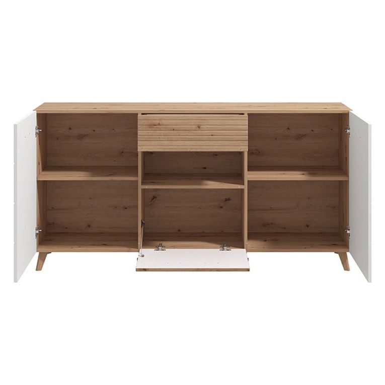 Credenza Bianco Marrone Rovere Nodi un Cassetto 3 Ripiani 173x41.5x87.5h cm, Apertura Battente, a Ribalta, Scorrevole - Morlupo