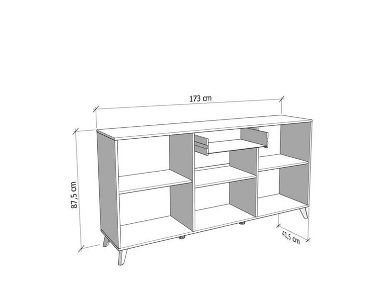Credenza Bianco Marrone Rovere Nodi un Cassetto 3 Ripiani 173x41.5x87.5h cm, Apertura Battente, a Ribalta, Scorrevole - Morlupo