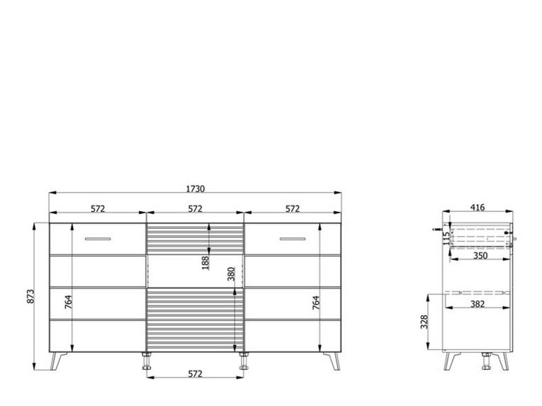 Credenza Bianco Marrone Rovere Nodi un Cassetto 3 Ripiani 173x41.5x87.5h cm, Apertura Battente, a Ribalta, Scorrevole - Morlupo