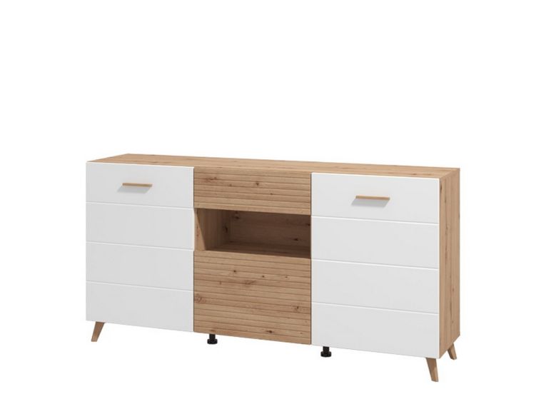 Credenza Bianco Marrone Rovere Nodi un Cassetto 3 Ripiani 173x41.5x87.5h cm, Apertura Battente, a Ribalta, Scorrevole - Morlupo