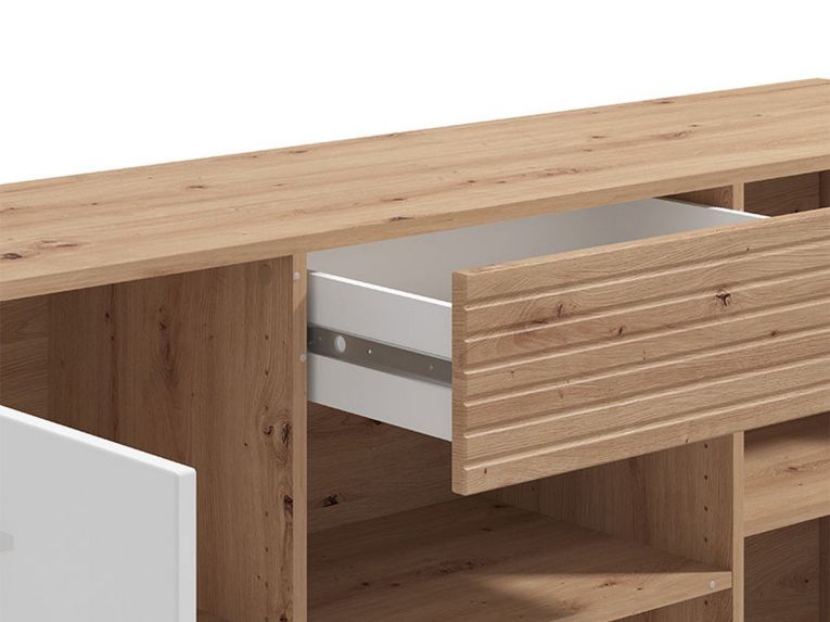 Credenza Bianco Marrone Rovere Nodi un Cassetto 3 Ripiani 173x41.5x87.5h cm, Apertura Battente, a Ribalta, Scorrevole - Morlupo
