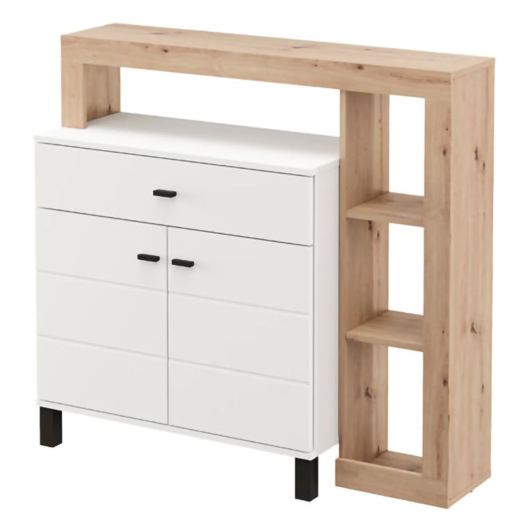 Credenza Bianco Marrone Rovere Nodi un Cassetto 5 Ripiani 106x35x101h cm, Apertura Battente, Scorrevole - Banos