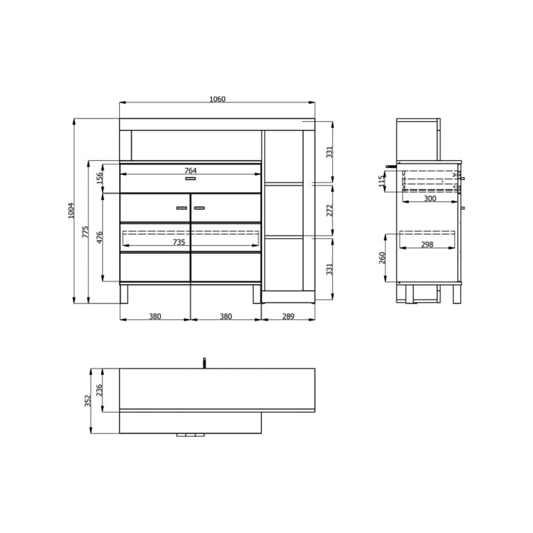 Credenza Bianco Marrone Rovere Nodi un Cassetto 5 Ripiani 106x35x101h cm, Apertura Battente, Scorrevole - Banos
