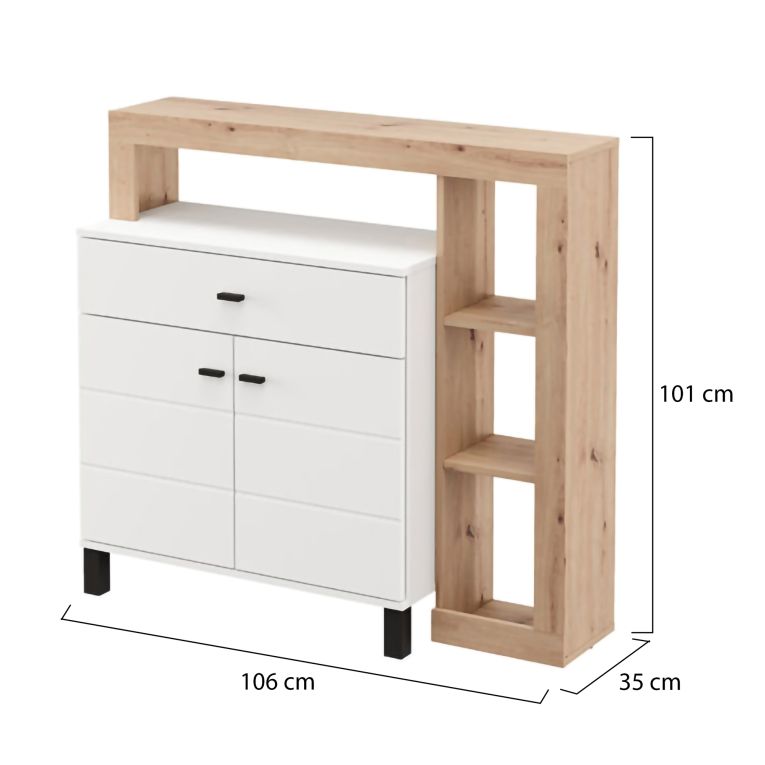 Credenza Bianco Marrone Rovere Nodi un Cassetto 5 Ripiani 106x35x101h cm, Apertura Battente, Scorrevole - Banos