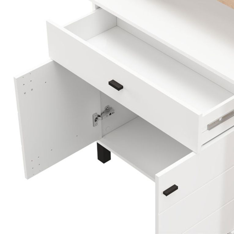 Credenza Bianco Marrone Rovere Nodi un Cassetto 5 Ripiani 106x35x101h cm, Apertura Battente, Scorrevole - Banos