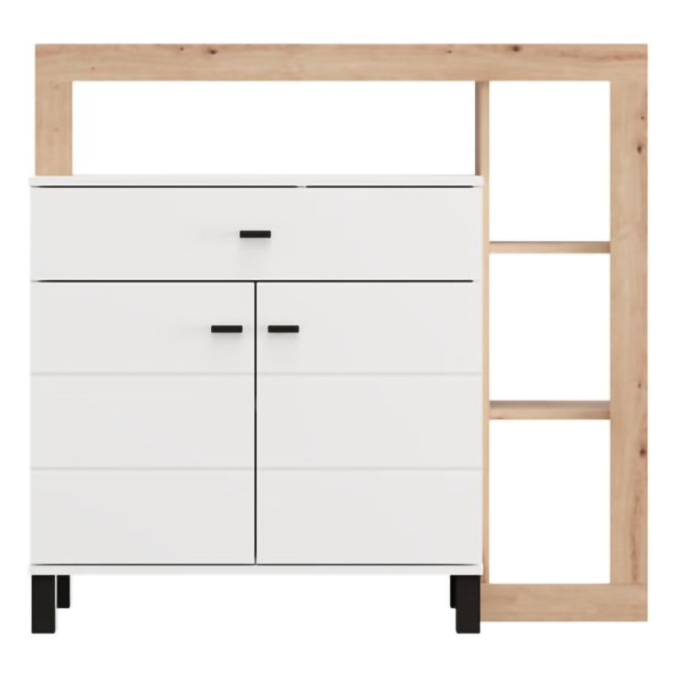 Credenza Bianco Marrone Rovere Nodi un Cassetto 5 Ripiani 106x35x101h cm, Apertura Battente, Scorrevole - Banos