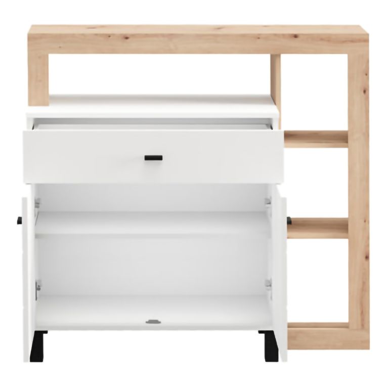 Credenza Bianco Marrone Rovere Nodi un Cassetto 5 Ripiani 106x35x101h cm, Apertura Battente, Scorrevole - Banos