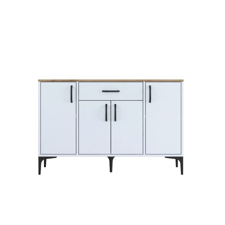 Credenza Bianco Marrone Rovere un Cassetto 2 Ripiani 120x40x79h cm, Apertura Battente, Scorrevole - Piobbico