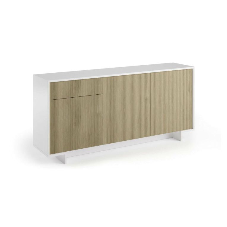 Credenza Bianco Marrone Rovere un Cassetto 2 Ripiani 170x42x78h cm, Apertura Push Pull Made in Italy - Aronne