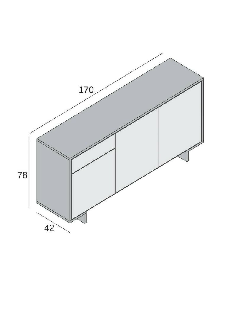 Credenza Bianco Marrone Rovere un Cassetto 2 Ripiani 170x42x78h cm, Apertura Push Pull Made in Italy - Aronne