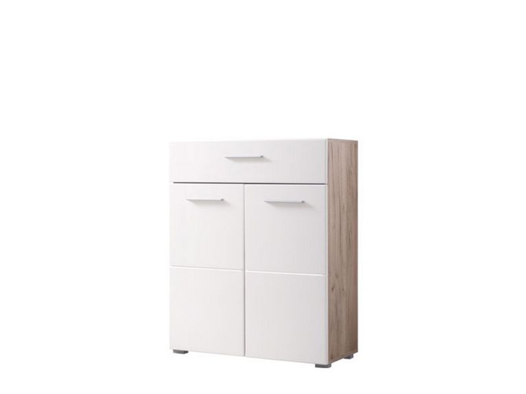Credenza Bianco Marrone Rovere un Cassetto 2 Ripiani 79x35x97.5h cm, Apertura Battente e Scorrevole - Verduno