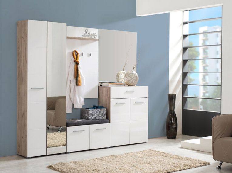 Credenza Bianco Marrone Rovere un Cassetto 2 Ripiani 79x35x97.5h cm, Apertura Battente e Scorrevole - Verduno