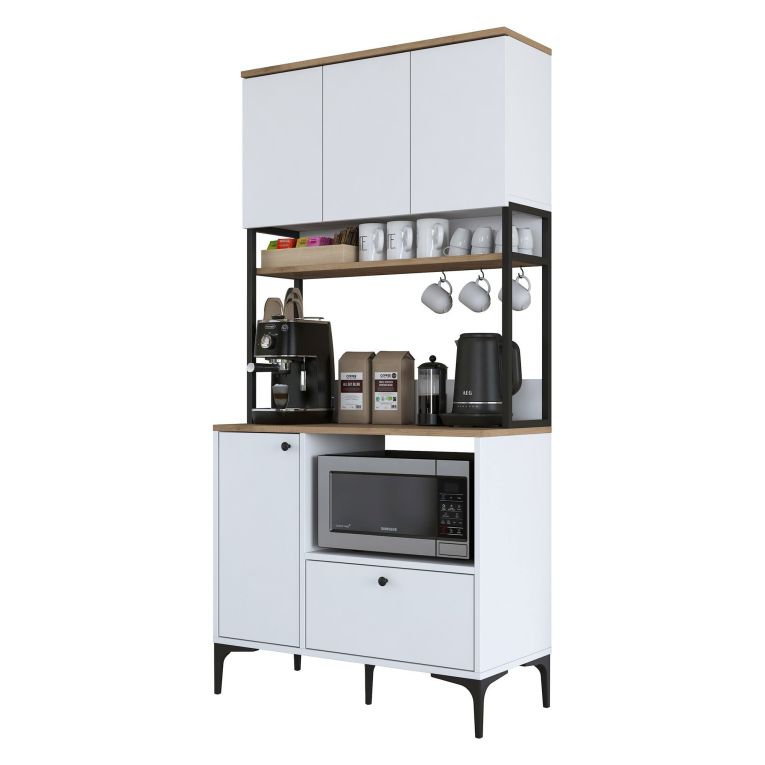 Credenza Bianco Marrone Rovere un Cassetto 2 Ripiani 90x38x184h cm, Apertura Battente, Scorrevole - Rapone