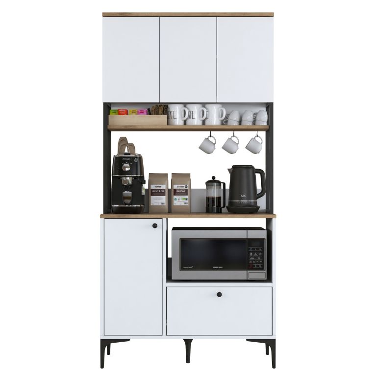 Credenza Bianco Marrone Rovere un Cassetto 2 Ripiani 90x38x184h cm, Apertura Battente, Scorrevole - Rapone