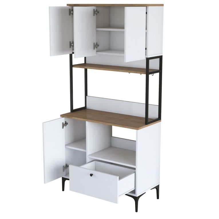 Credenza Bianco Marrone Rovere un Cassetto 2 Ripiani 90x38x184h cm, Apertura Battente, Scorrevole - Rapone