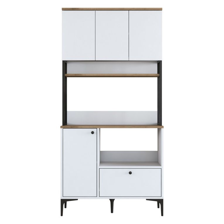 Credenza Bianco Marrone Rovere un Cassetto 2 Ripiani 90x38x184h cm, Apertura Battente, Scorrevole - Rapone