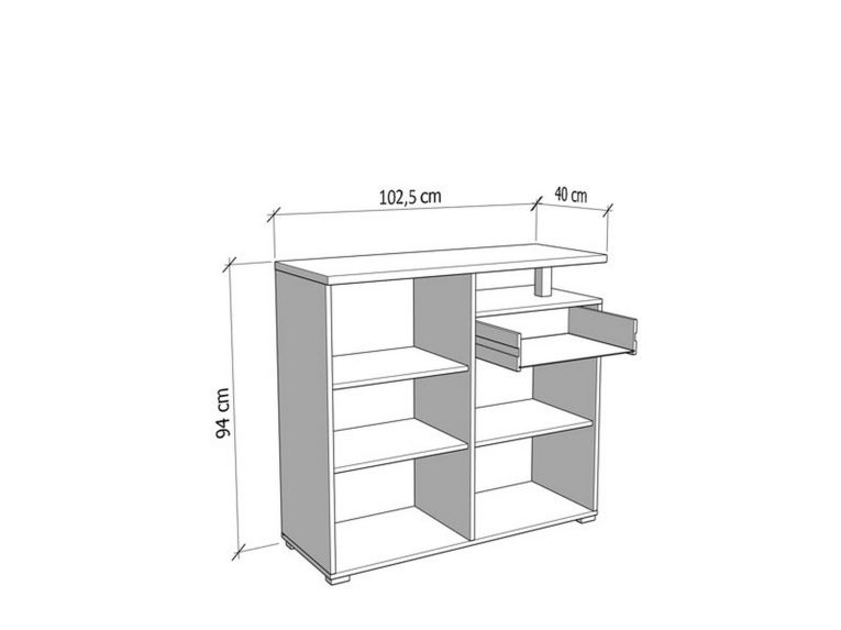 Credenza Bianco Marrone Rovere un Cassetto 4 Ripiani 102.5x40x94h cm, Apertura Battente e Scorrevole - Levate