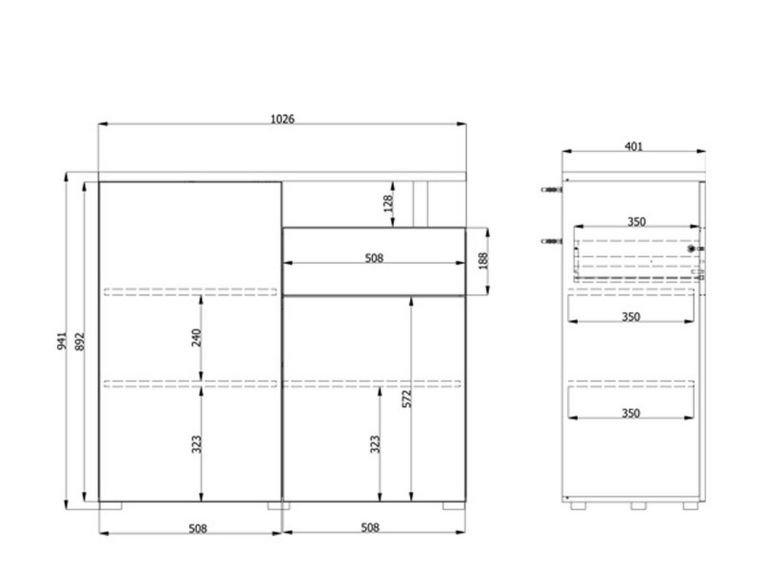 Credenza Bianco Marrone Rovere un Cassetto 4 Ripiani 102.5x40x94h cm, Apertura Battente e Scorrevole - Levate
