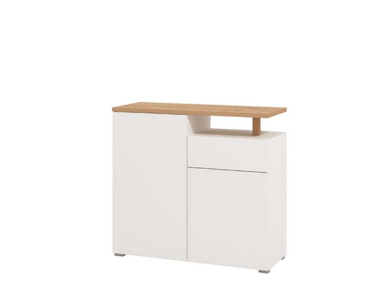 Credenza Bianco Marrone Rovere un Cassetto 4 Ripiani 102.5x40x94h cm, Apertura Battente e Scorrevole - Levate