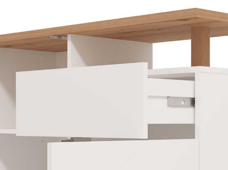 Credenza Bianco Marrone Rovere un Cassetto 4 Ripiani 102.5x40x94h cm, Apertura Battente e Scorrevole - Levate