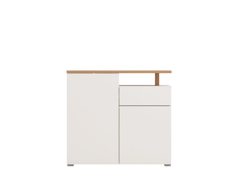 Credenza Bianco Marrone Rovere un Cassetto 4 Ripiani 102.5x40x94h cm, Apertura Battente e Scorrevole - Levate