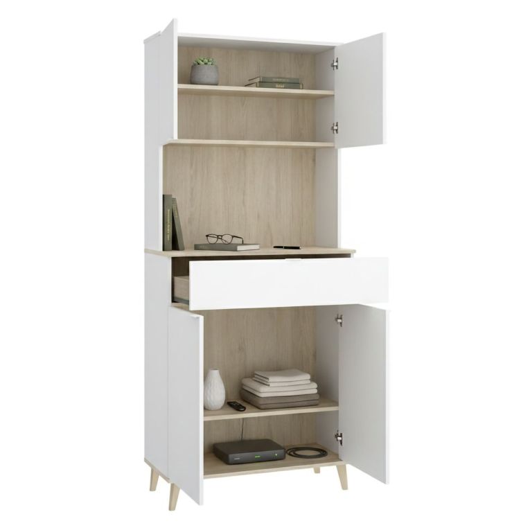 Credenza Bianco Marrone Rovere un Cassetto 4 Ripiani 40x60x191h cm, Apertura Battente, Scorrevole - Findlay