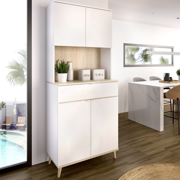 Credenza Bianco Marrone Rovere un Cassetto 4 Ripiani 40x60x191h cm, Apertura Battente, Scorrevole - Findlay