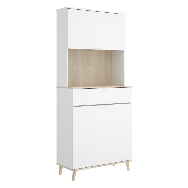 Credenza Bianco Marrone Rovere un Cassetto 4 Ripiani 40x60x191h cm, Apertura Battente, Scorrevole - Findlay